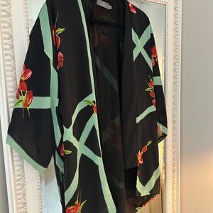 Black Kimono with Red Floral Design